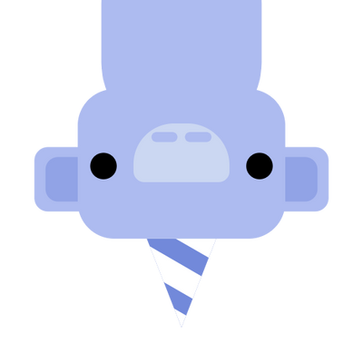 Wumpus hanging from the ceiling with a party hat